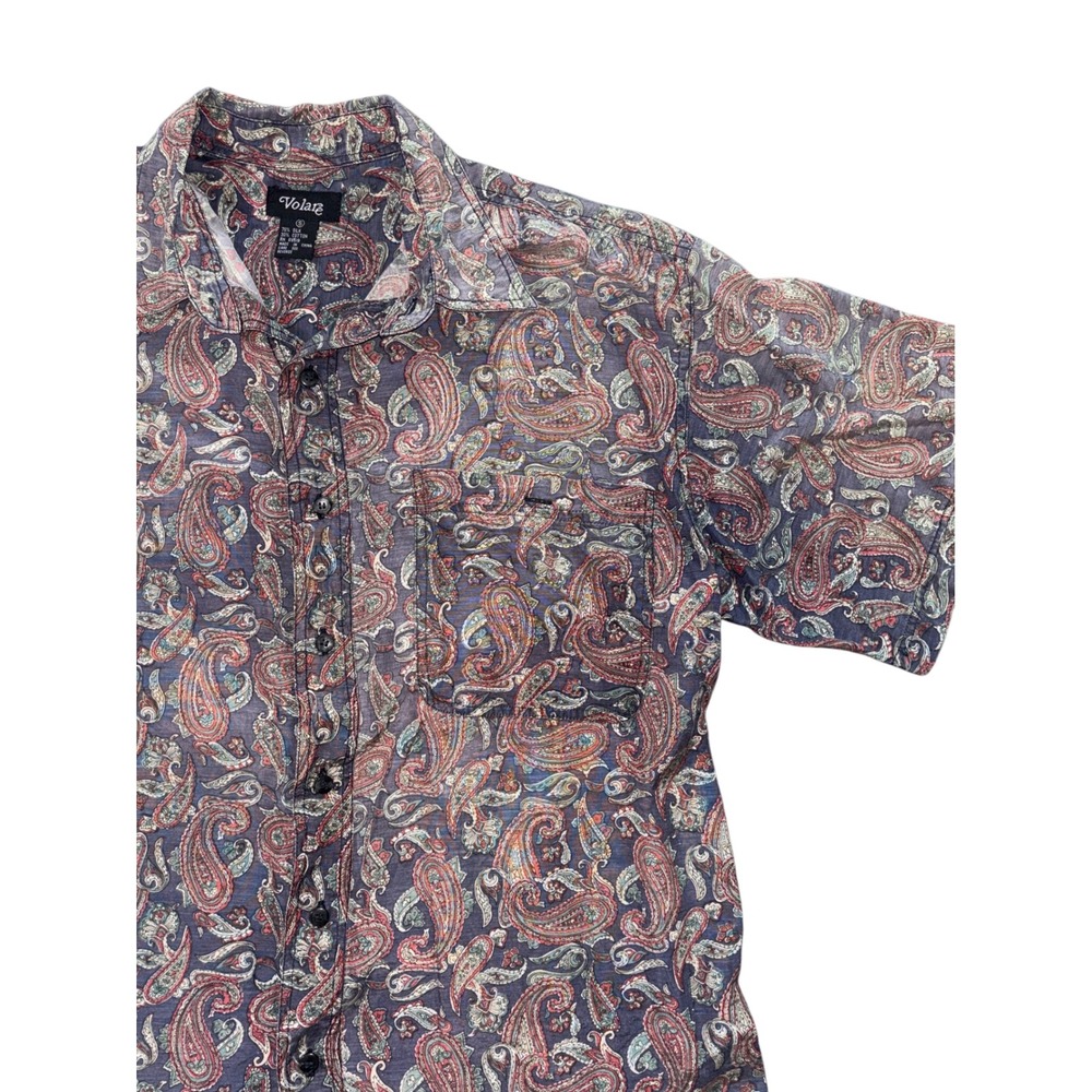 Vintage‎ 90s-2000s Volare Silk Blend Paisley Shirt Mens S Purple Red Y2K Club